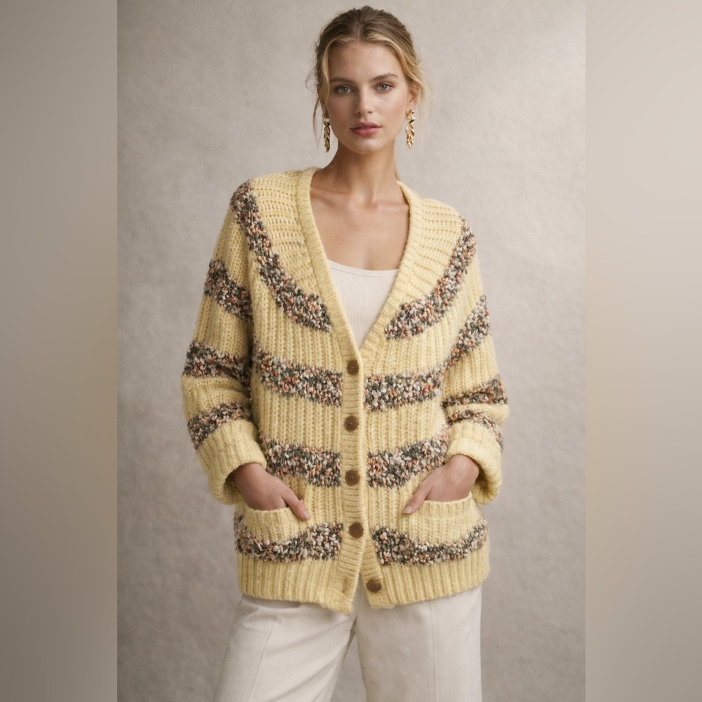 26 Point 5 Knit Cardigan Boho Cottagecore Textured Sweater Pocket
